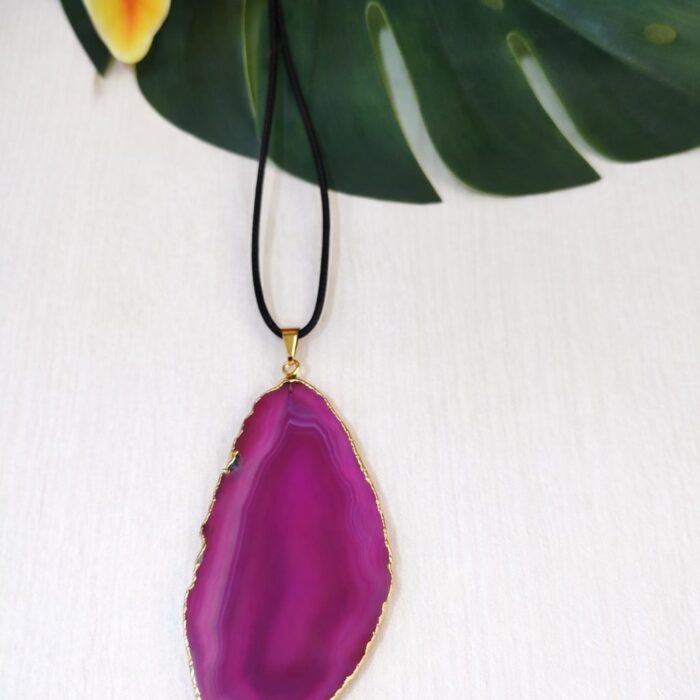 pingente chapa ágata rosa tingida