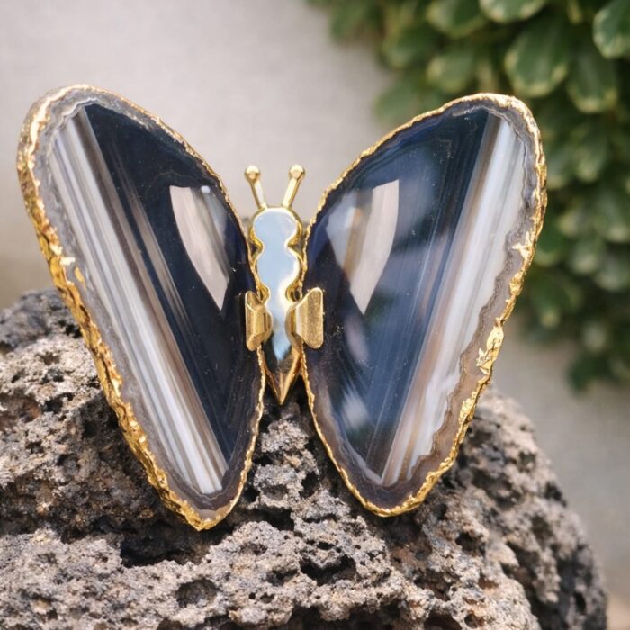 Borboleta Ágata Negra (natural) - Dourada #2