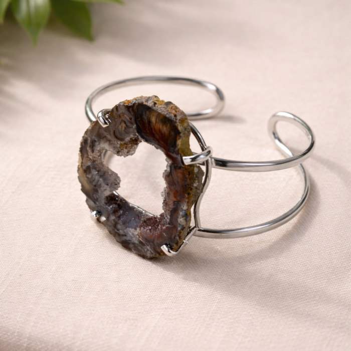 Bracelete Chapa de Ágata Natural – Prateado #1