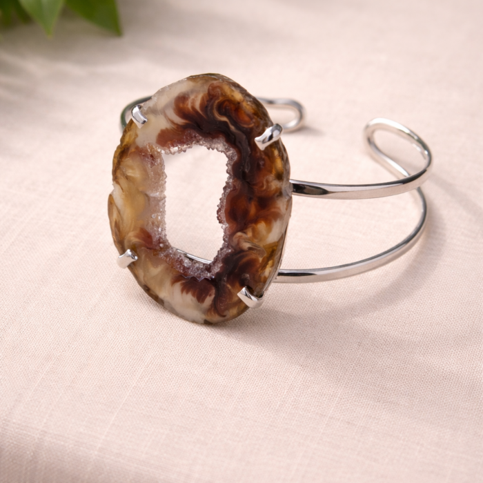 Bracelete Chapa de Ágata Natural – Prateado #2