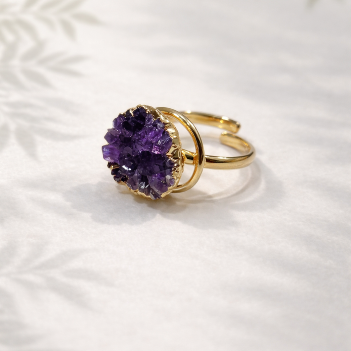 Anel Drusa de Ametista - Dourado #5