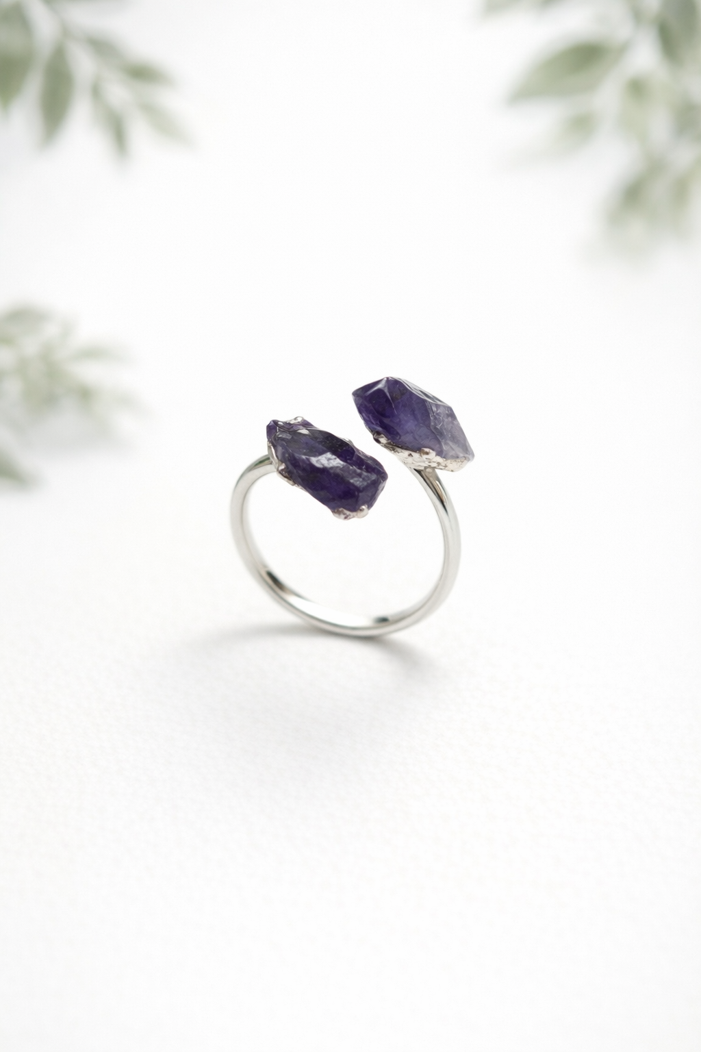 Anel Duas Pedras Ametista - Prateado Anel Duas Pedras Ametista - Prateado