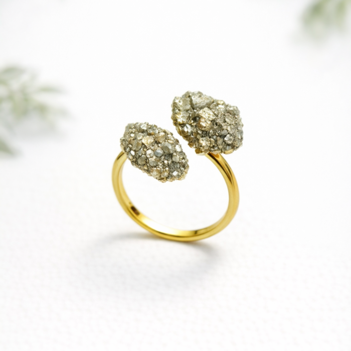 Anel Duas Pedras Pirita - Dourado