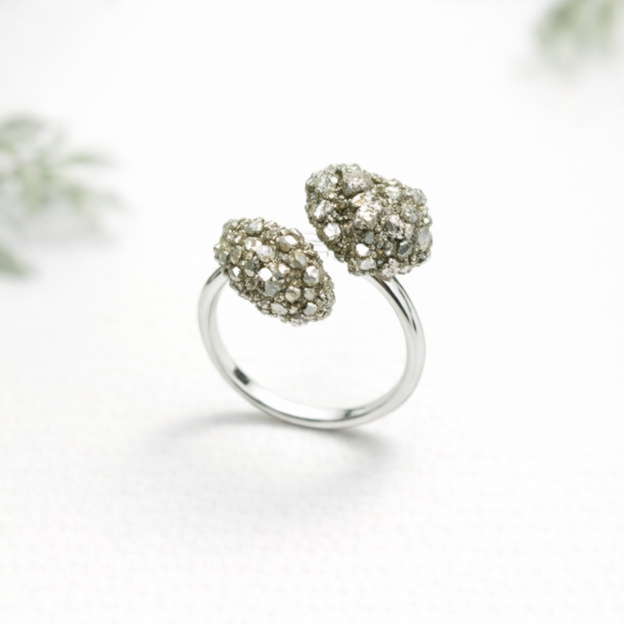 Anel Duas Pedras Pirita - Prateado