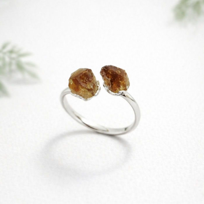 Anel Duas Pedras Citrino - Prateado #15