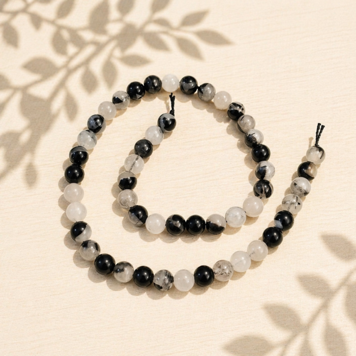 Fio de Esferas 8mm - Quartzo com Turmalina Negra