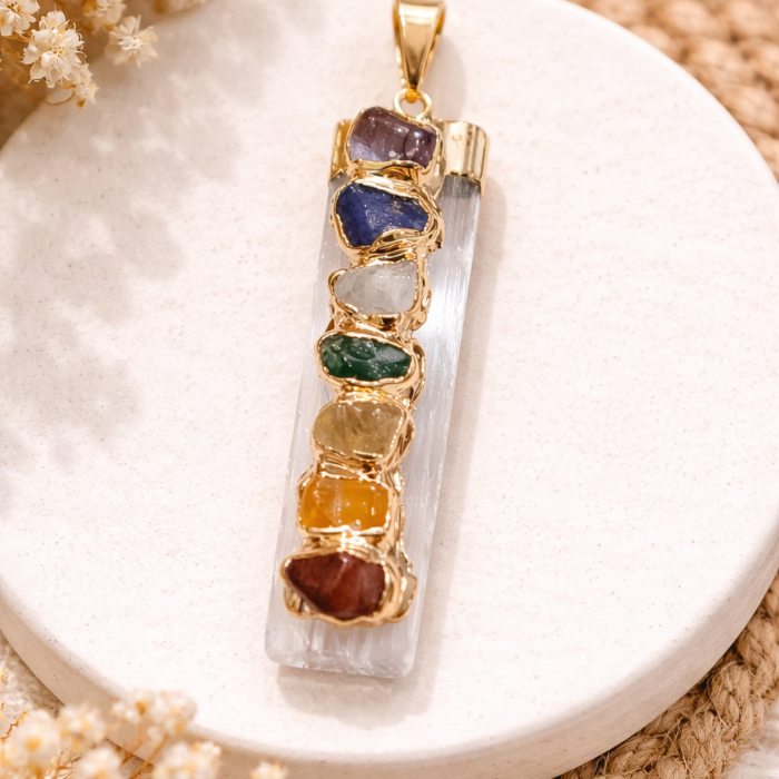 Pingente Selenita com Chakras - Dourado #1