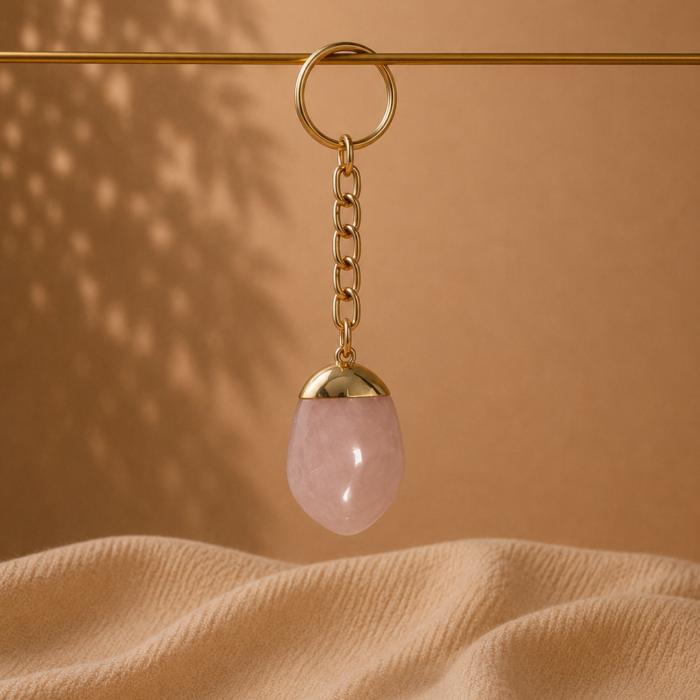 Chaveiro Dourado – Quartzo Rosa