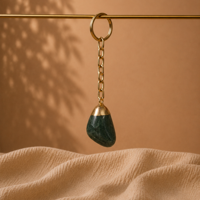 Chaveiro Dourado – Quartzo Verde