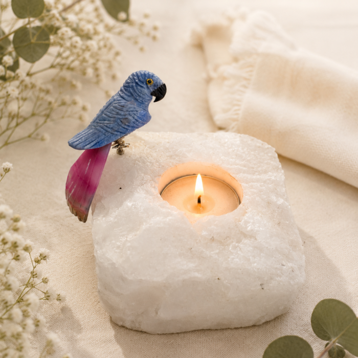 Porta-Velas com Pássaro em Pedras Naturais