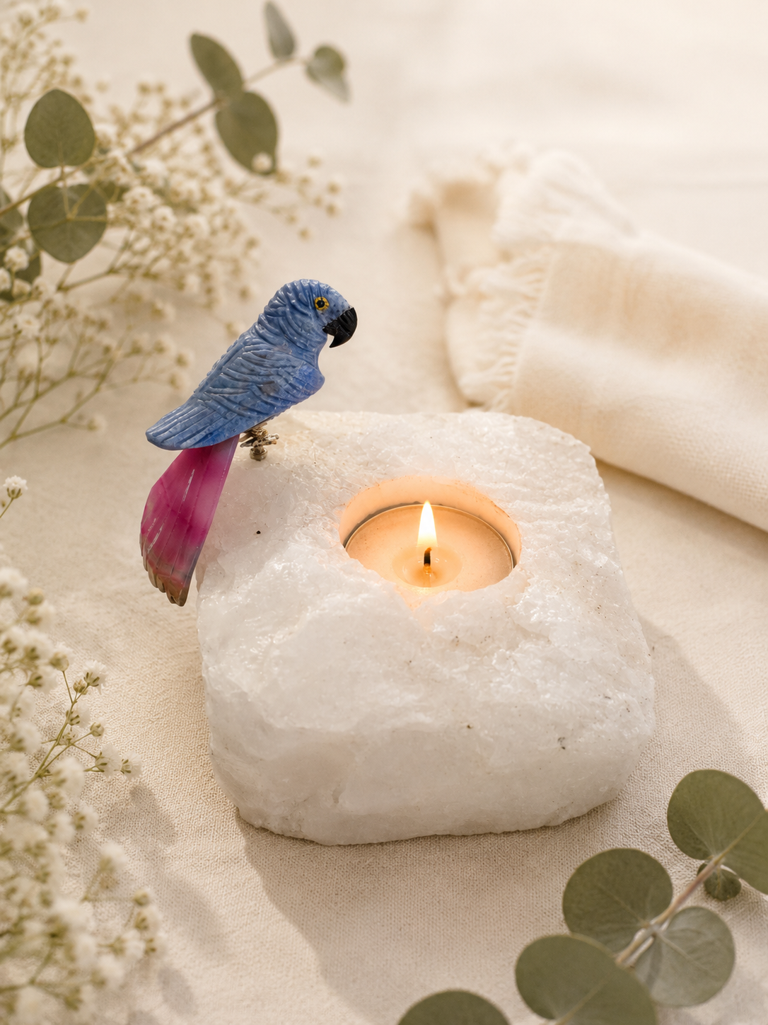 Porta-Velas com Pássaro em Pedras Naturais Porta-Velas com Pássaro em Pedras Naturais