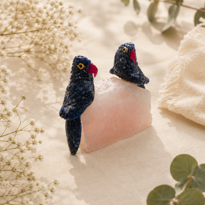 Casal de Pássaros - Sodalita e Quartzo Rosa