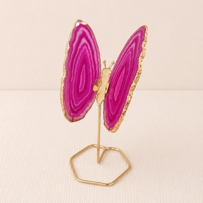 Borboleta Ágata Rosa (Tingida) na Base – Dourada