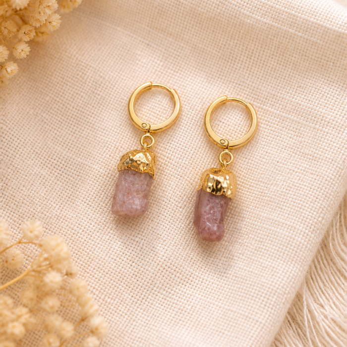 Brinco Argola Turmalina Rosa – Dourado #2