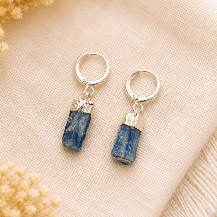 Brinco Argola Cianita Azul – Prateado #3