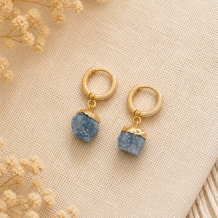 Brinco Argola Quartzo Azul – Dourado #12