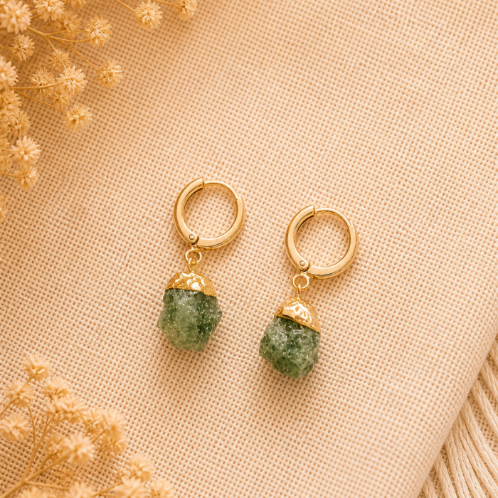 Brinco Argola Quartzo Verde – Dourado #15