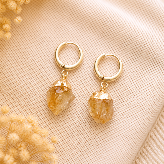 Brinco Argola Citrino – Dourado #22