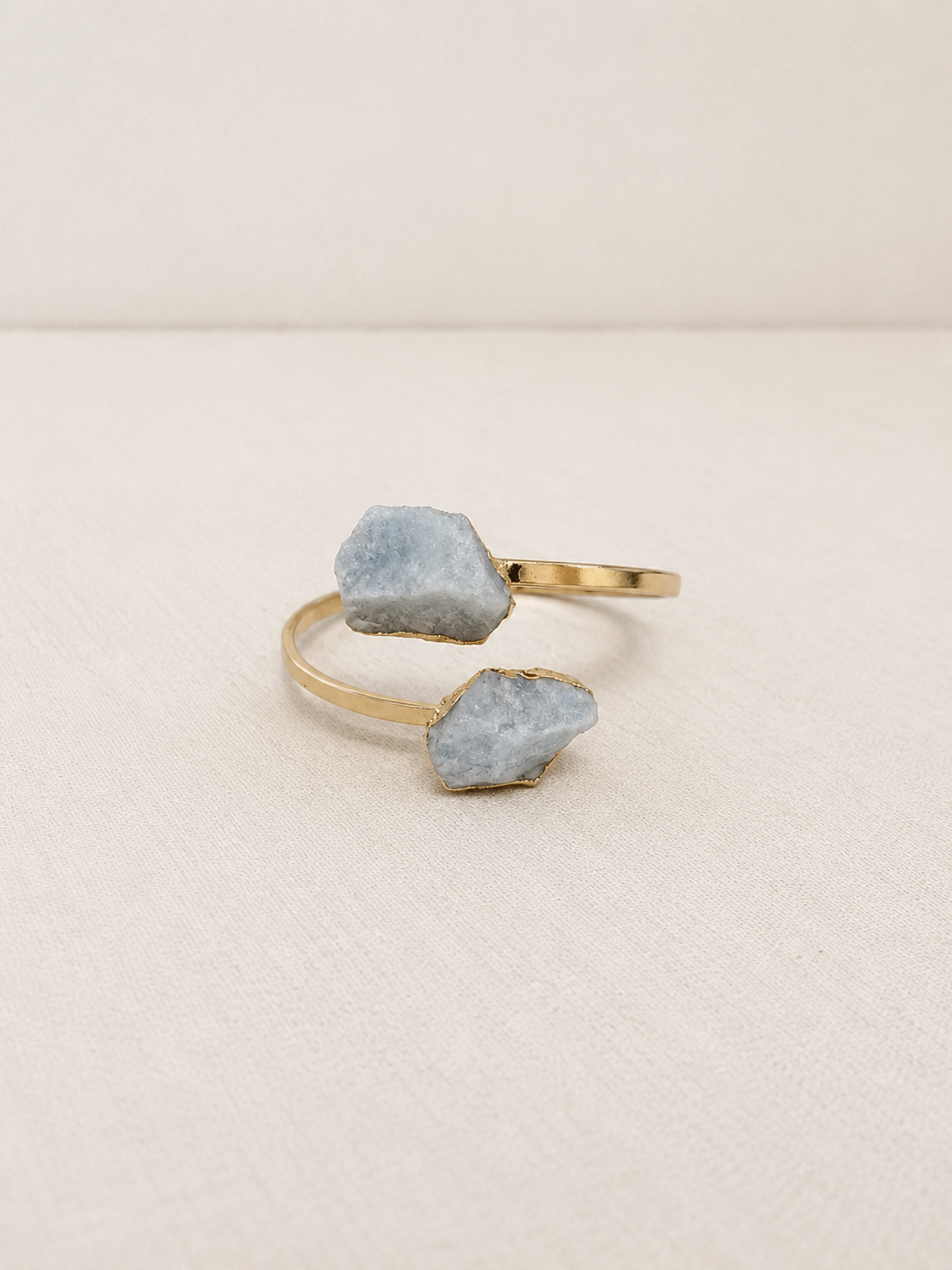 Bracelete Duas Pedras Água-Marinha – Dourado