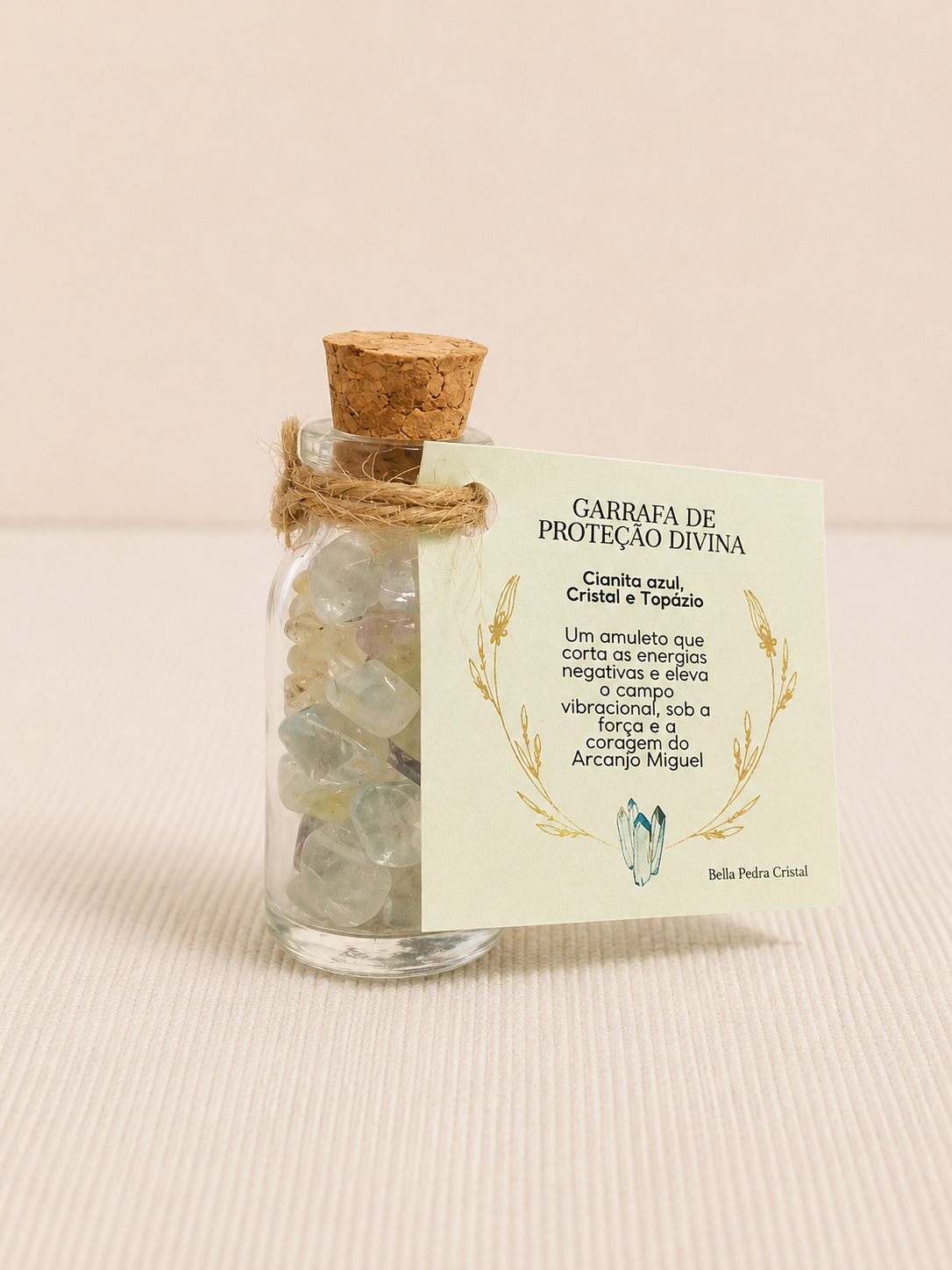 Garrafa de Proteção Divina – Cianita Azul, Cristal e Topázio